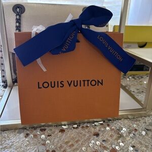 Louis Vuitton EMPTY Small Orange Gift Bag with Blue Ribbon